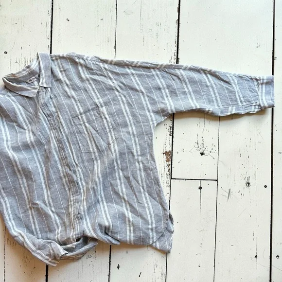 Lucky Brand Linen Blend Stripe Button Up Shirt Raglan Sleeve Neutral Men’s XL - Picture 4 of 11